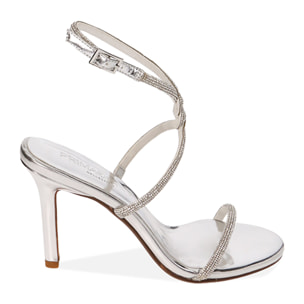 Sandalias plateadas, tacón de 11 cm