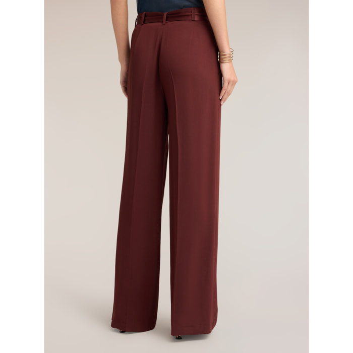 Motivi - Pantaloni palazzo in enverse satin con fusciacca - Marrone