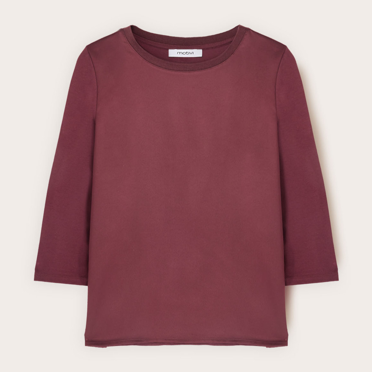 Motivi - Camiseta bimaterial de mangas de tres cuartos - Burgundy
