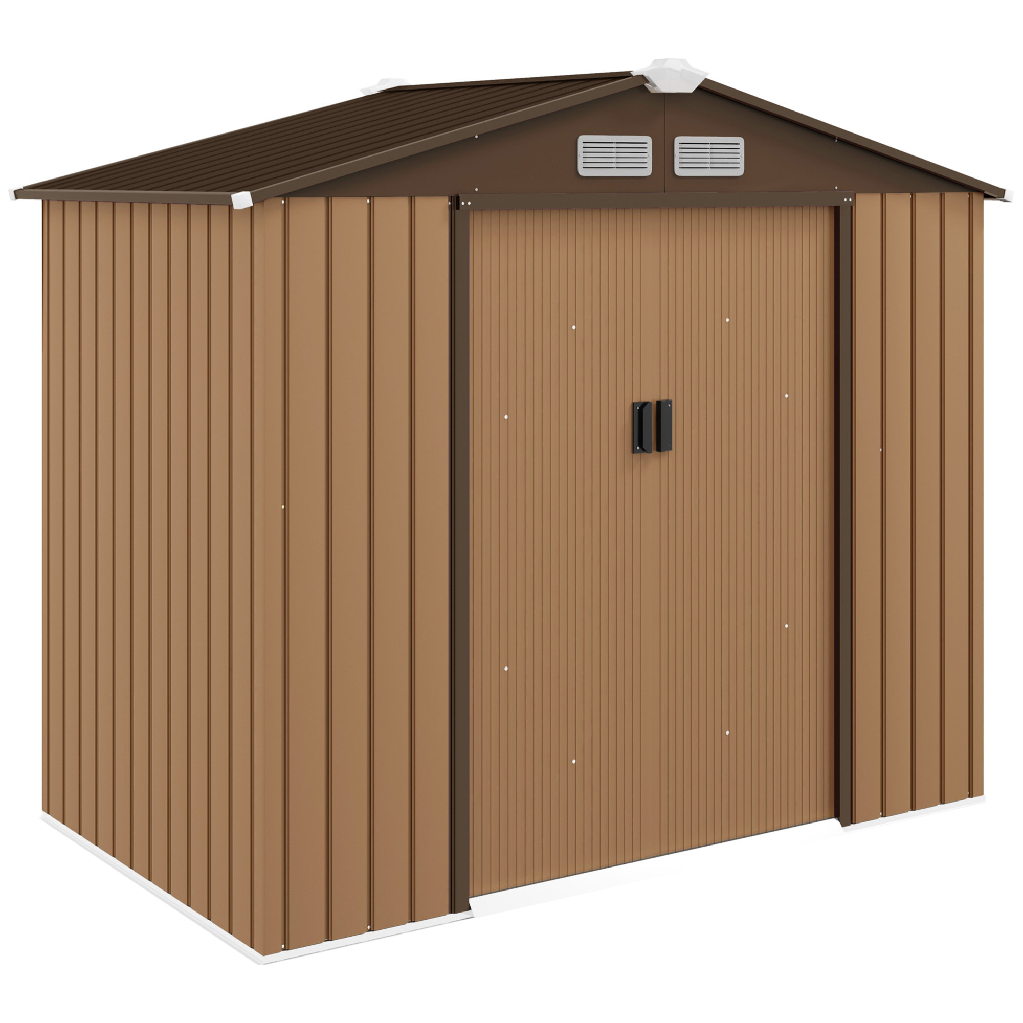 Abri de jardin - remise pour outils - cabanon porte verrouillable - dim. 213L x 130l x 185H cm - tôle d'acier café chocolat