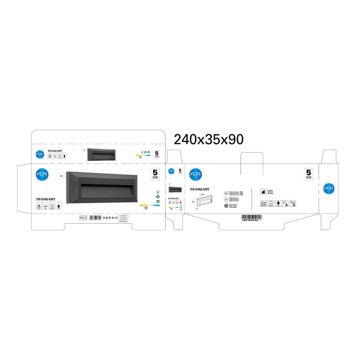 Forlight APLIQUE IP65 SIRAM LED 2.5 BLANCO CÁLIDO - 3000K ON-OFF GRIS URBANO 290