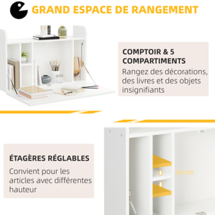 Bureau mural pliable - table murale rabattable - 5 niches, étagère - panneaux particules blanc