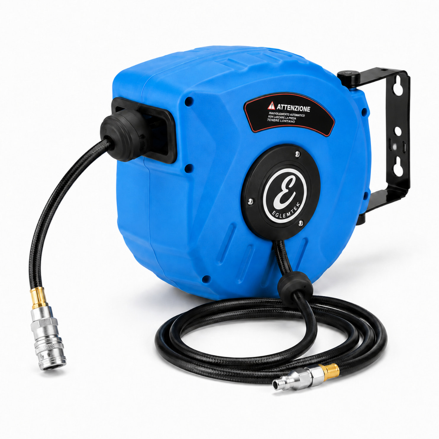 Avvolgitubo Aria Compressa Tubo Professionale Attacco 1/4" Fissaggio Parete Muro Sistema Blocco Automatico Riavvolgitore Pressione 24 Bar 10 + 1 Mt