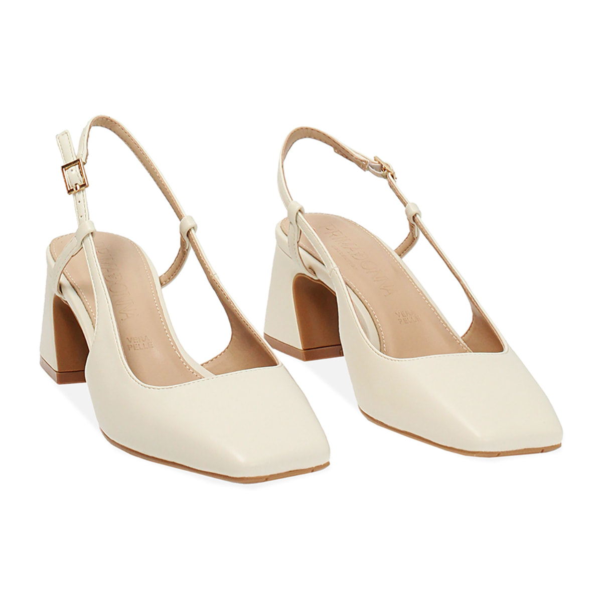 Décolleté slingback donna panna, tacco 5 cm