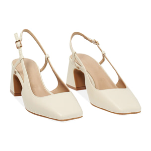 Décolleté slingback donna panna, tacco 5 cm