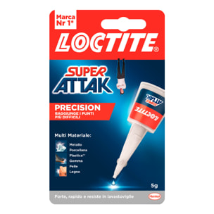 Loctite Super Attak Precision Adesivo Universale Istantaneo Beccuccio Extra Lungo - Flacone da 5g