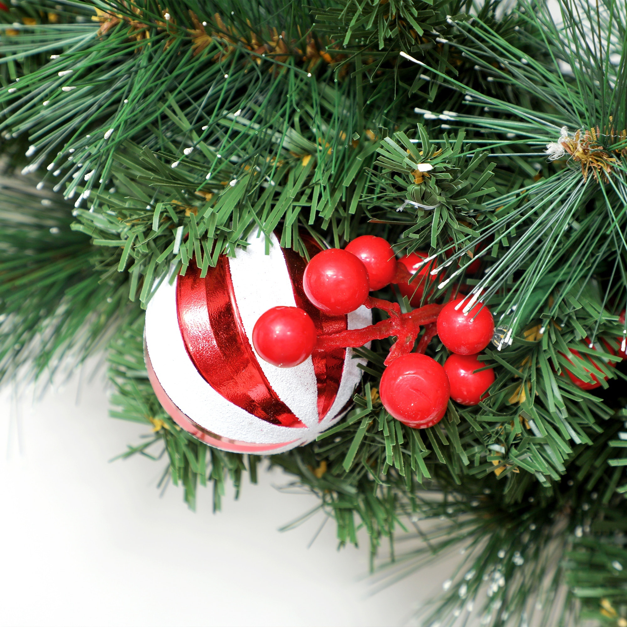 Couronne de Noël lumineuse LED décorée dia. 60 cm 50 LEDs blanc chaud timer vert