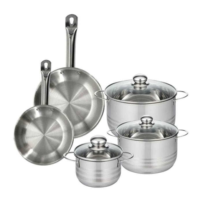 Set 2 poêles en inox, 3 faitouts inox Fackelmann Eterna