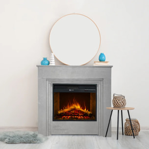 Bellini - Camino Elettrico Da Terra con Effetto Fiamma 96x96x35 cm in Legno Effetto Cemento