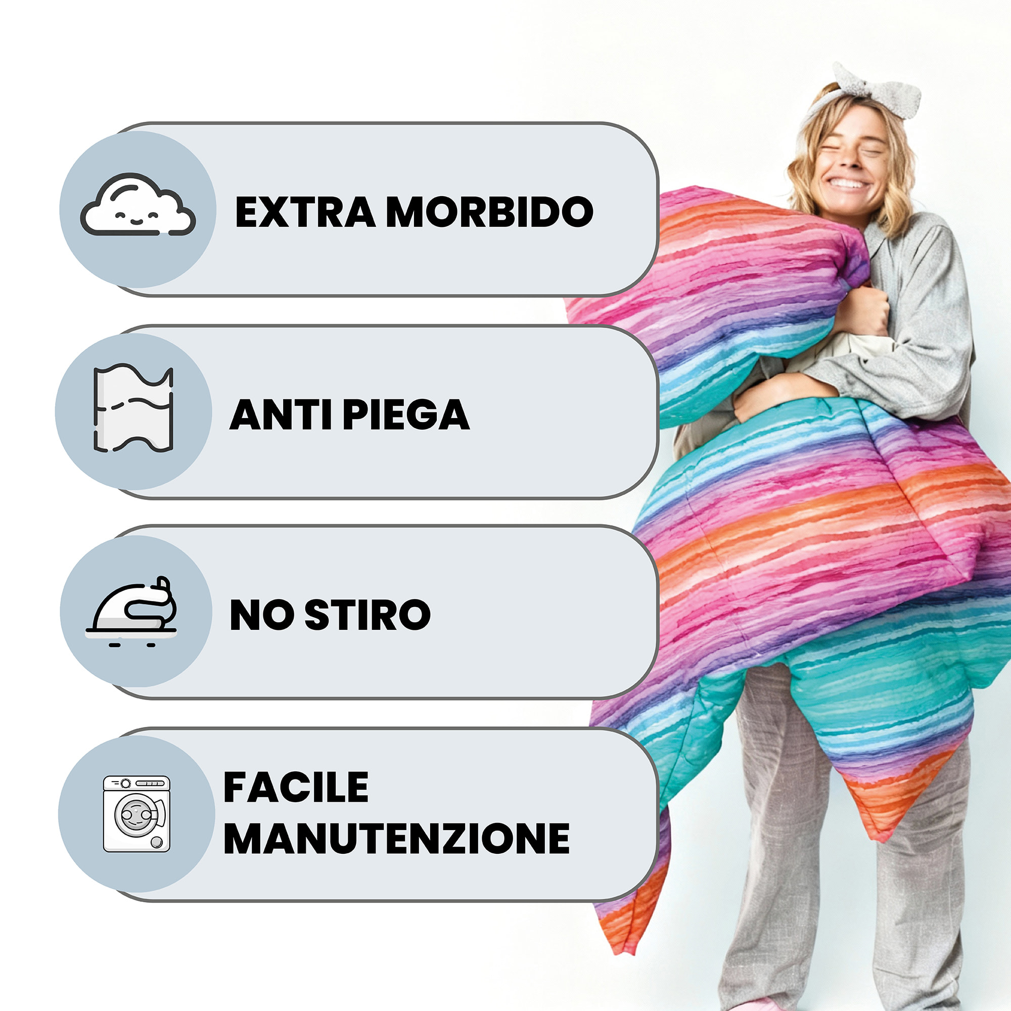 TRAPUNTA INVERNALE BASIC, 200gr, Doubleface, Microfibra, Made in Italy - RAINBOW