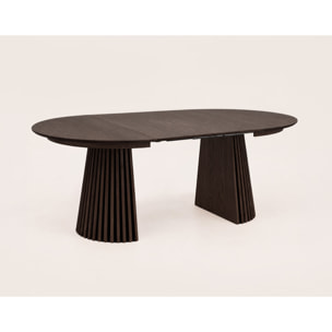 Freya - table à manger ronde extensible - effet bois foncé - 4 à 8 personnes - Marron