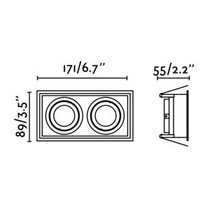 HYDE SQ 2L Lámpara empotrable negro cuadrado orientable