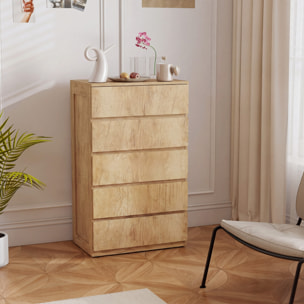 Cómoda 5 Cajones, Cómoda Dormitorio Moderna, Sinfonier, Diseño sin Tiradores, Cajonera para Sala de Estar, Comedor, Entrada, 60x39x100 cm, Madera Natural