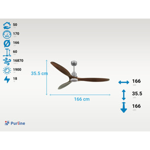 Ventilateur de plafond Réversible  Thermostat Dimmable Wifi Moteur à courant continu Toits en pente Télécommande Lumière à trois tons Hypersilence Mémoire