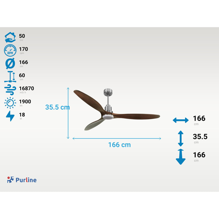 Ventilateur de plafond Réversible  Thermostat Dimmable Wifi Moteur à courant continu Toits en pente Télécommande Lumière à trois tons Hypersilence Mémoire