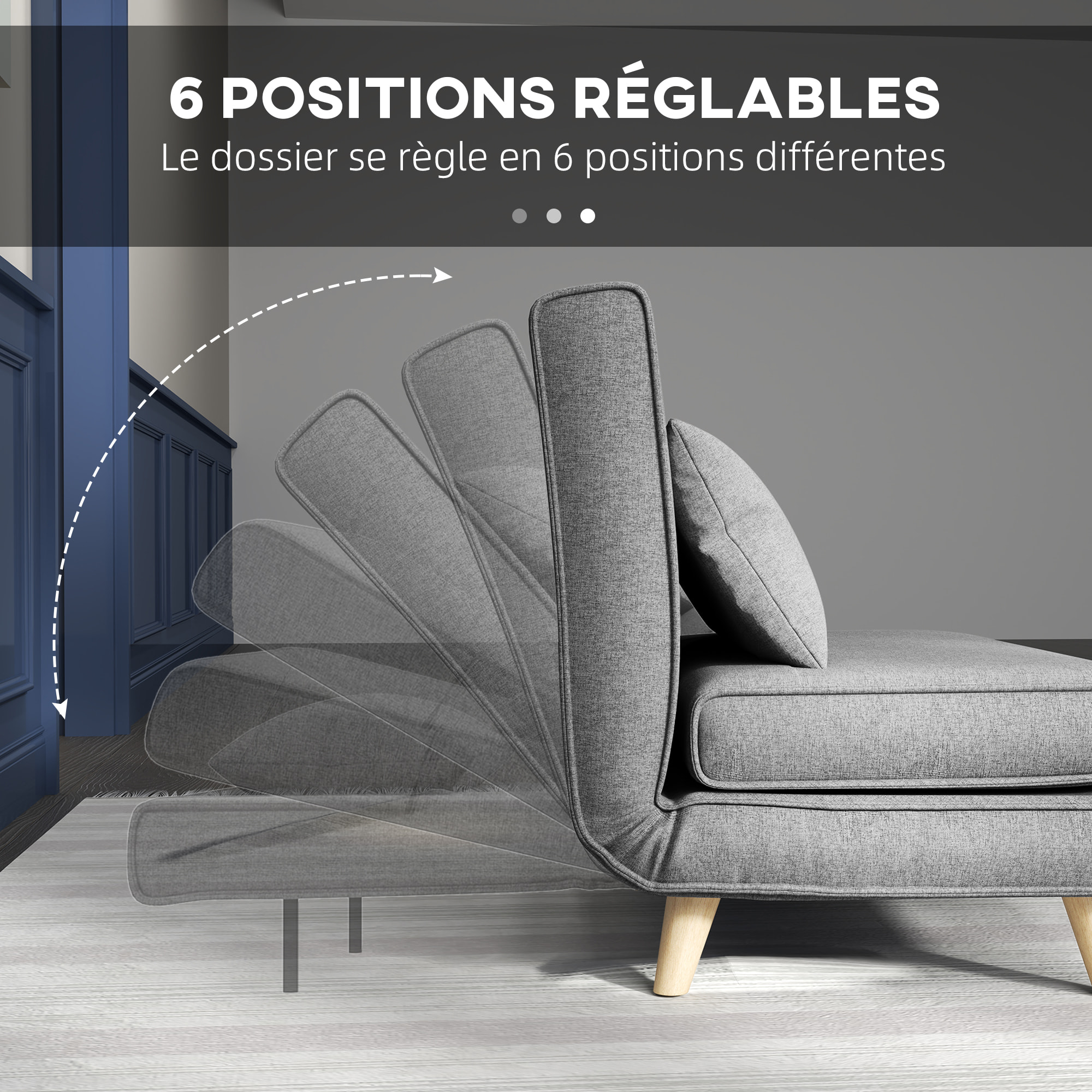 Fauteuil convertible chauffeuse style nordique dossier réglable coussin inclus gris