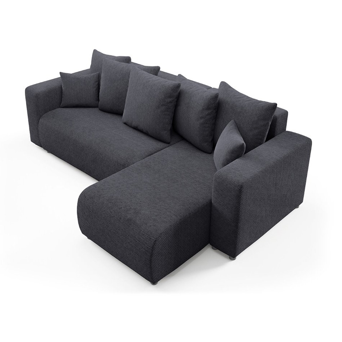 GLORIA - Canapé d'angle droit convertible 4 places en tissu noir