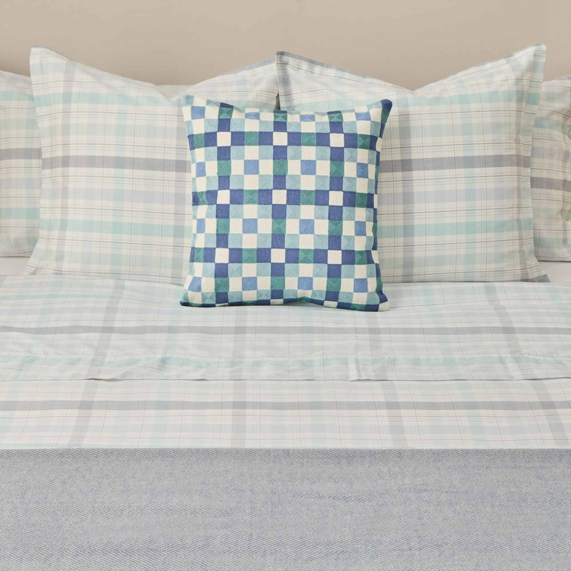 Sábana de algodón 180 hilos cuadros Newren color agua marina 100% Algodón