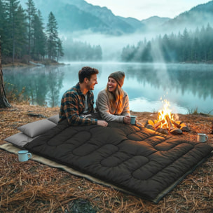 Sac de couchage double ou simple modulable 2 en 1 gris noir