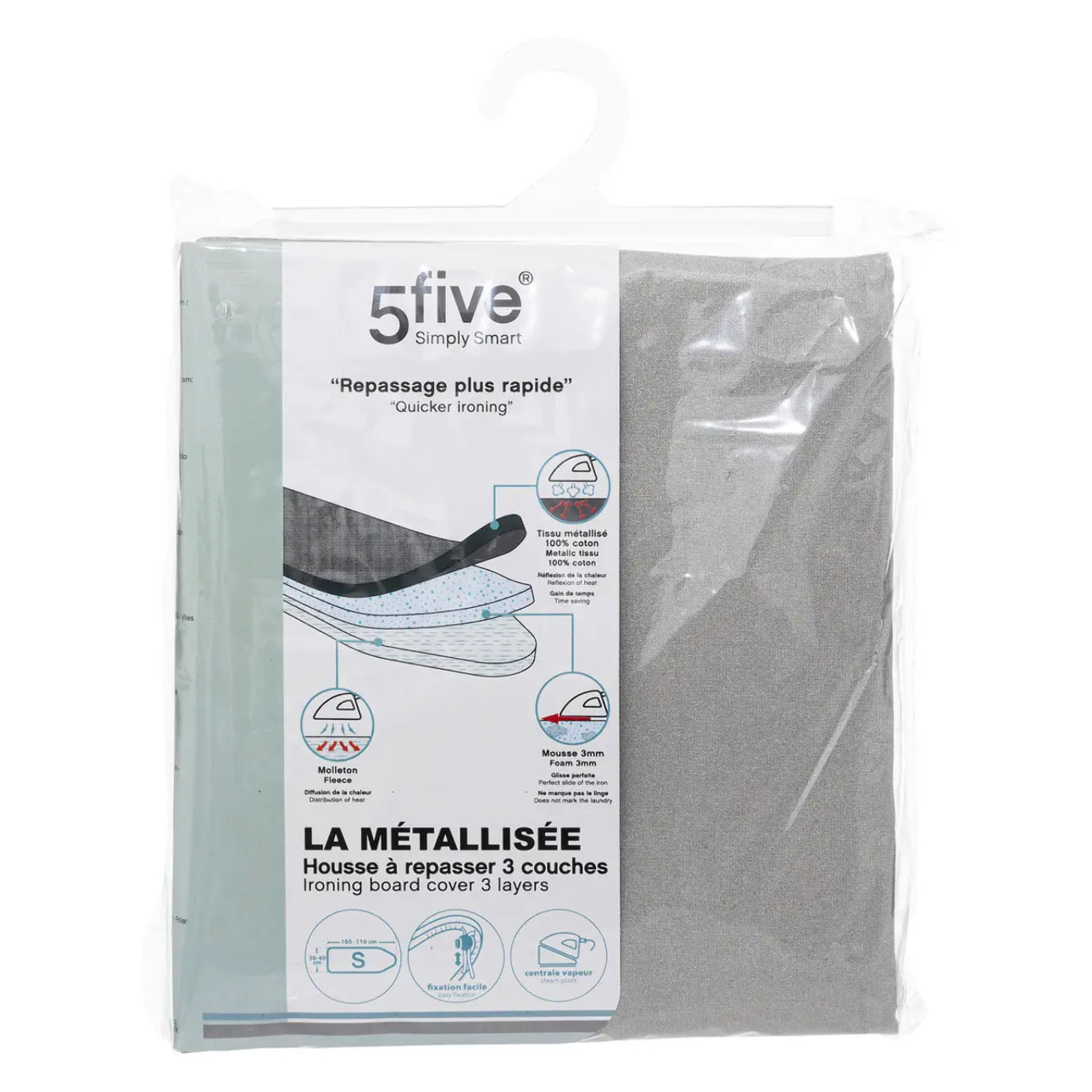 Housse à repasser 3 couches S gris clair
