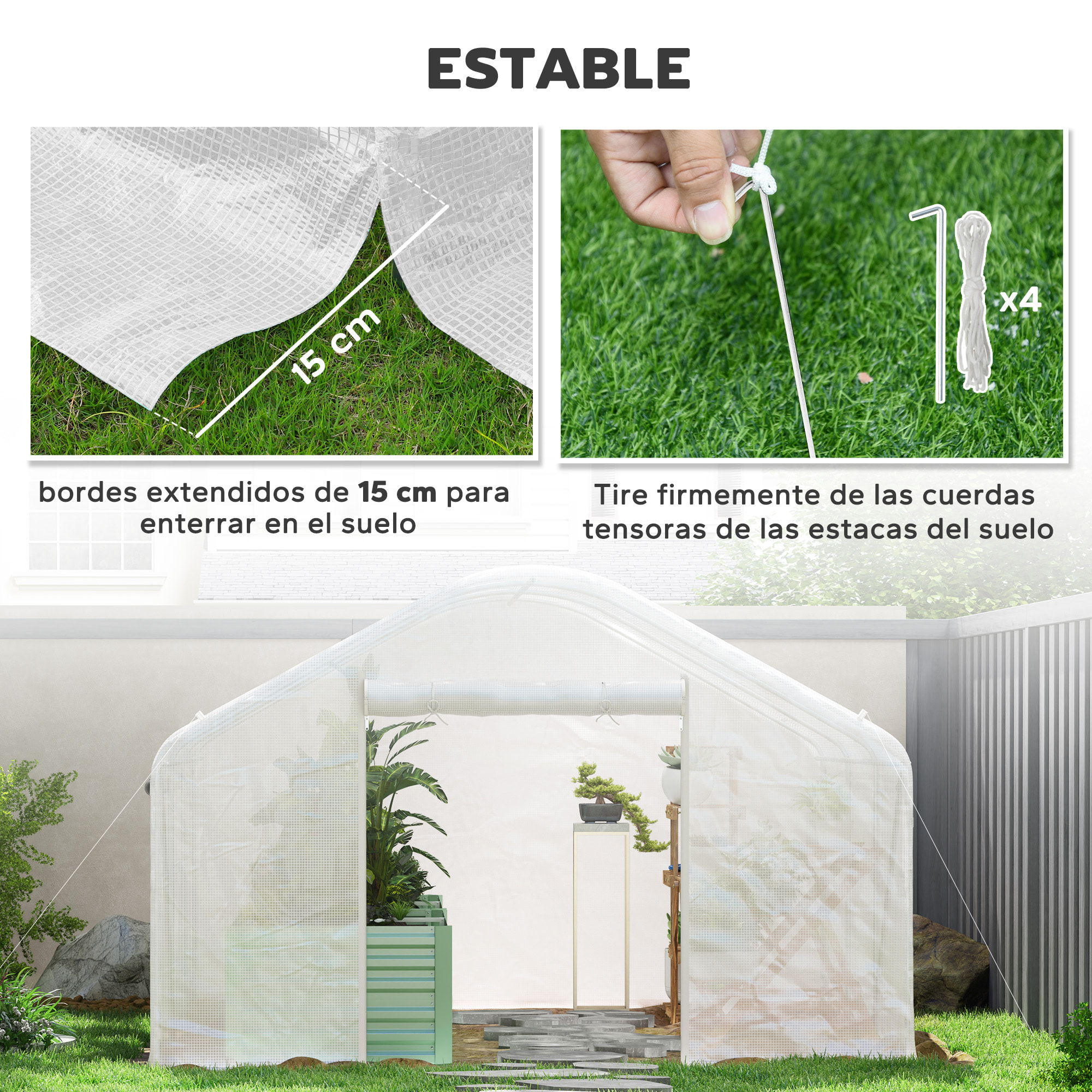 Invernadero de Exterior 4x3x2 m Invernadero de Túnel con 2 Ventanas Cubierta de PE Anti-UV y 1 Puerta Enrollable con Cremallera Invernadero para Jardín Patio