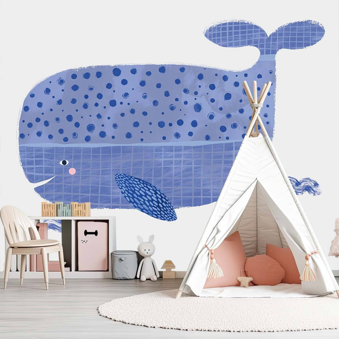 Papier peint enfant baleine bleue Intissé