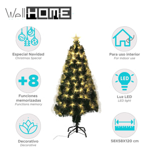 Árbol de navidad de fibra óptica con 130 luces led blanco cálido y estrella 58x58x120cm