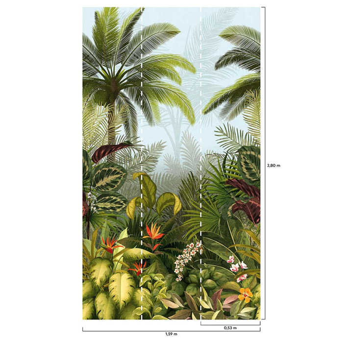 Papier peint decor tropical fleuri Vert