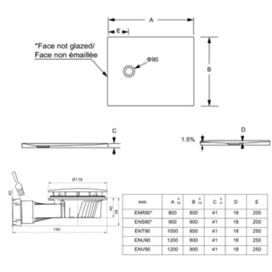 Receveur de douche 120 x 80 cm Bastille céramique + bonde horizontale