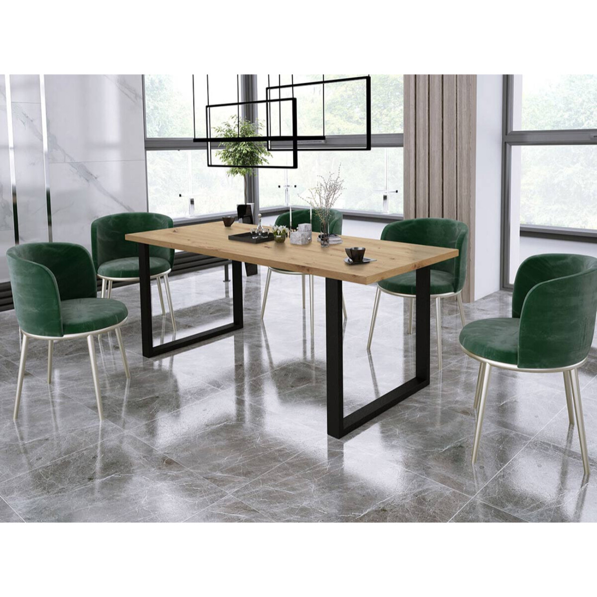 Caronal - table à manger - aspect chêne clair et noir - 4 à 8 personnes - Beige / Noir