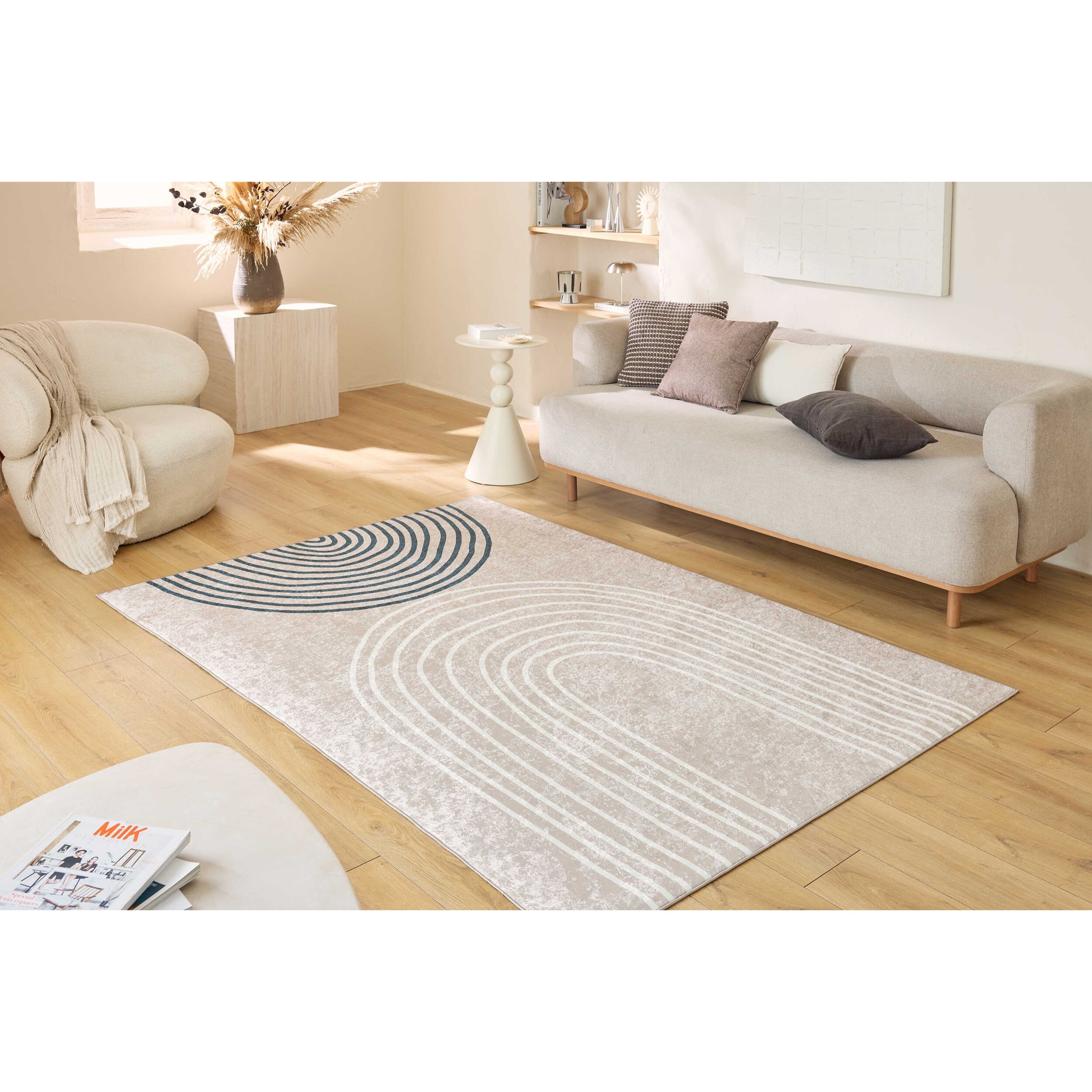 GREGE - Tapis lavable motif arc - Beige