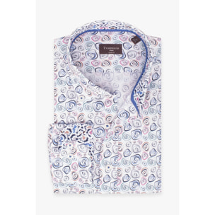 camicia uomo 1 bottone button down slim Popeline Stampato Bianco e Blu
