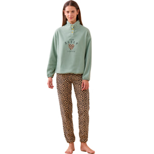 Pigiama donna sleep in pile con collo tre bottoni Noidinotte