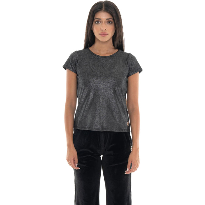 T-shirt donna a manica corta in tessuto lurex Leone 1947 Gold Studs