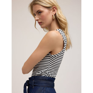 Motivi - Top sin mangas a rayas con pliegues - Negro