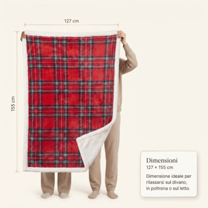 Coperta in Pile con Interno Sherpa Effetto Agnellino, Plaid Morbido e Caldo con Fantasia Tartan Scozzese, Ideale per Divano e Letto
