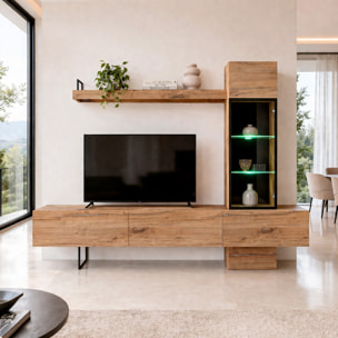 Parete Attrezzata Soggiorno Mobile Tv Colonna Vetrina Led Mensola Moderno Living Arredo Casa Contenitore Resistente Salvaspazio 240x 170x 40 Cm Rovere