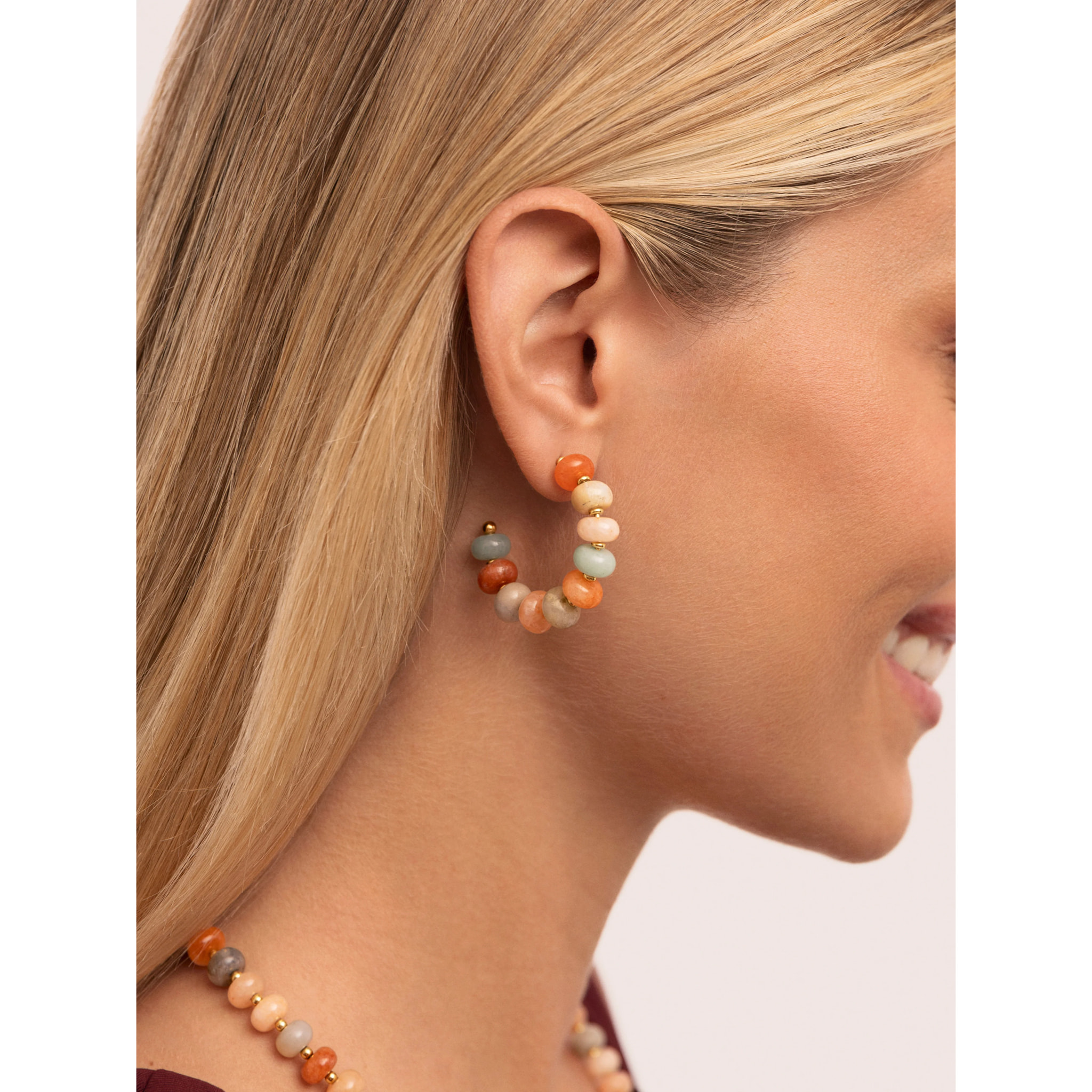 Pendientes Aro Ámbar Stones Acero Baño Oro