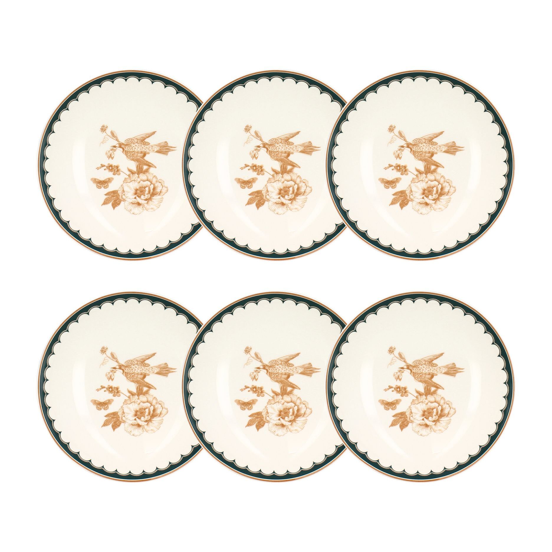 Lot de 6 assiettes creuses en porcelaine blanche 21cm BOTANIC