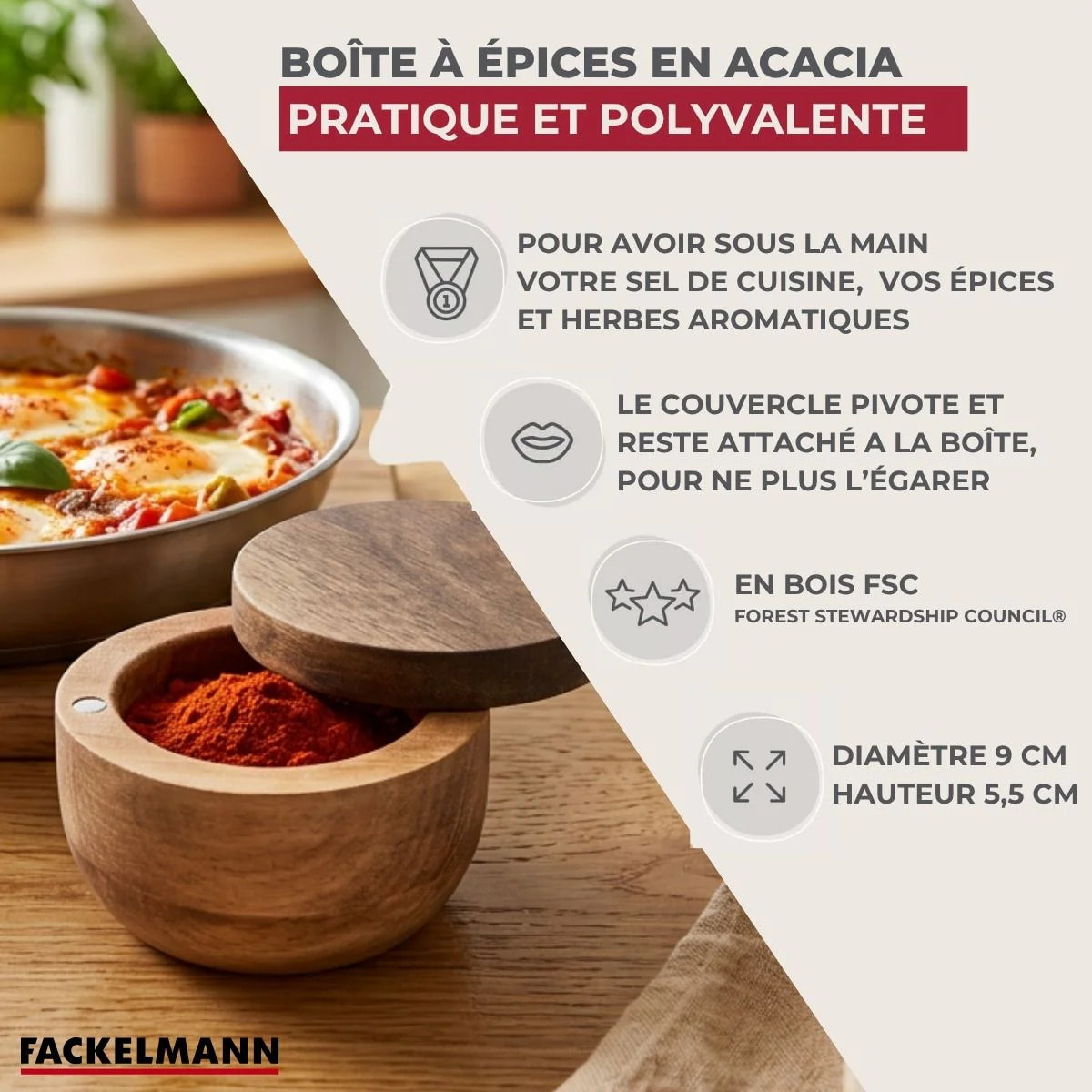 Boîte à épices en bois Fackelmann Acacia