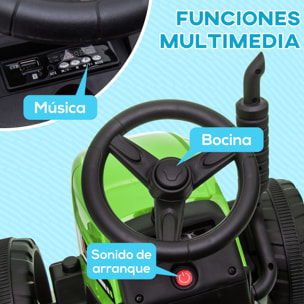 Tractor Eléctrico con Remolque Desmontable Coche Eléctrico para Niños 3-6 Años con Control Remoto Música MP3 Pantalla Luces y Cinturón de Seguridad 136,5x50x52,5 cm Verde