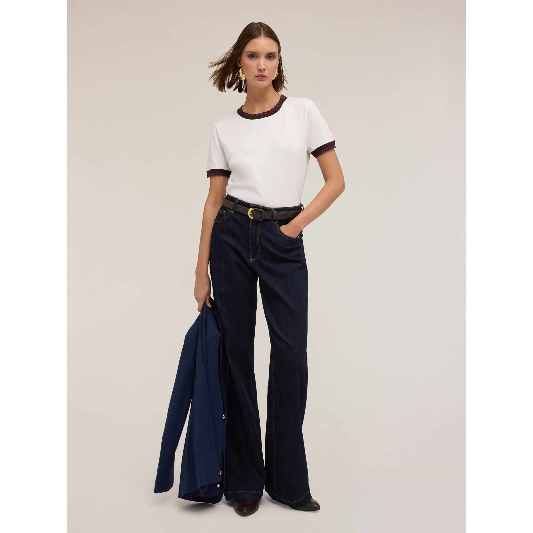 Motivi - T-shirt con bordi in maglia - Bianco