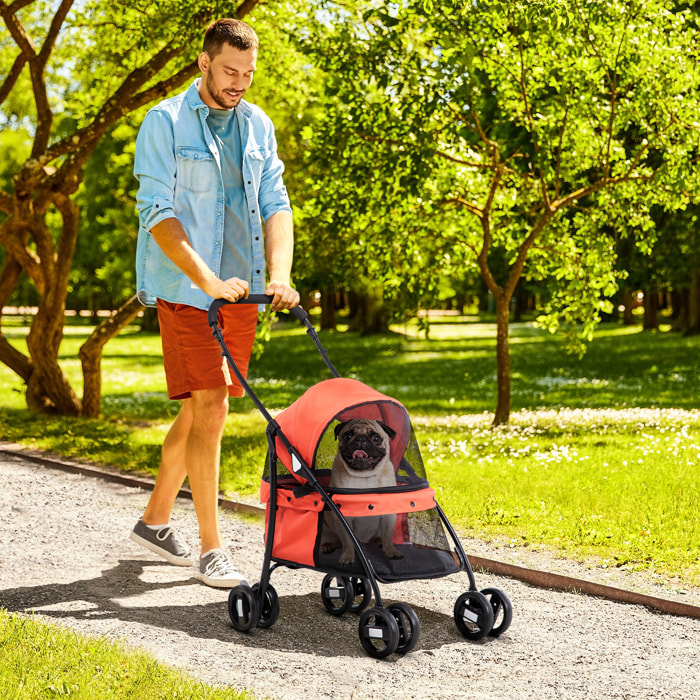 Cochecito para Mascotas Plegable Carrito para Perros y Gatos con Ventanas de Malla Cojín Lavable Correas de Seguridad Cubierta de Tela Oxford y Marco de Acero 82x47x97 cm Rojo