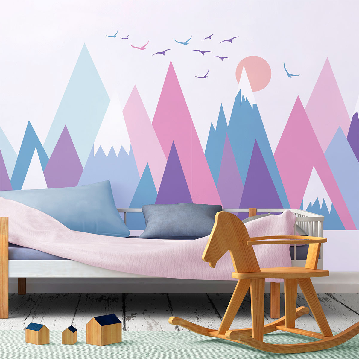 Stickers muraux enfants - Décoration chambre bébé - Autocollant Sticker mural géant enfant montagnes scandinaves MUJKA