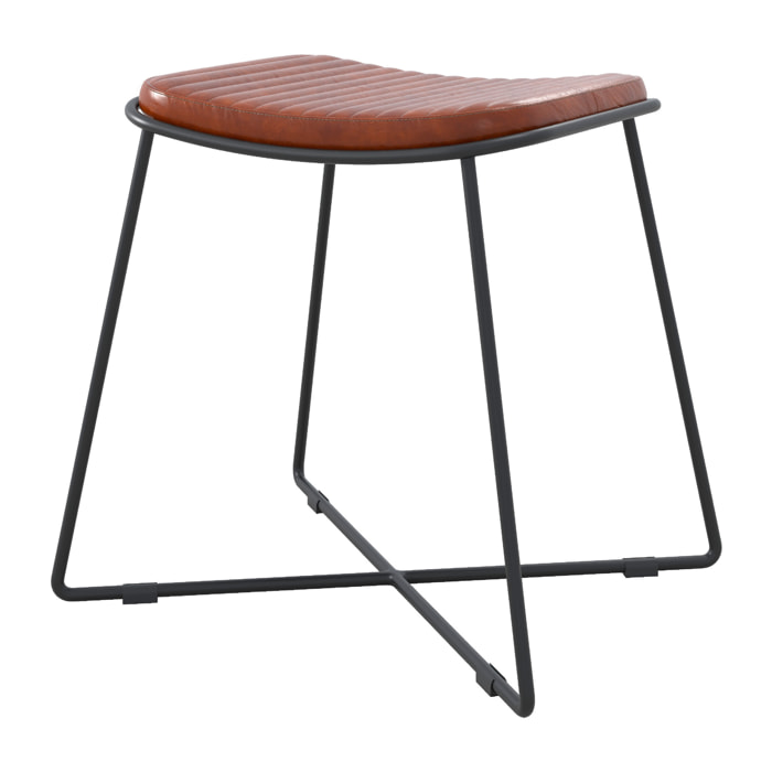 Tabouret Germain en cuir marron