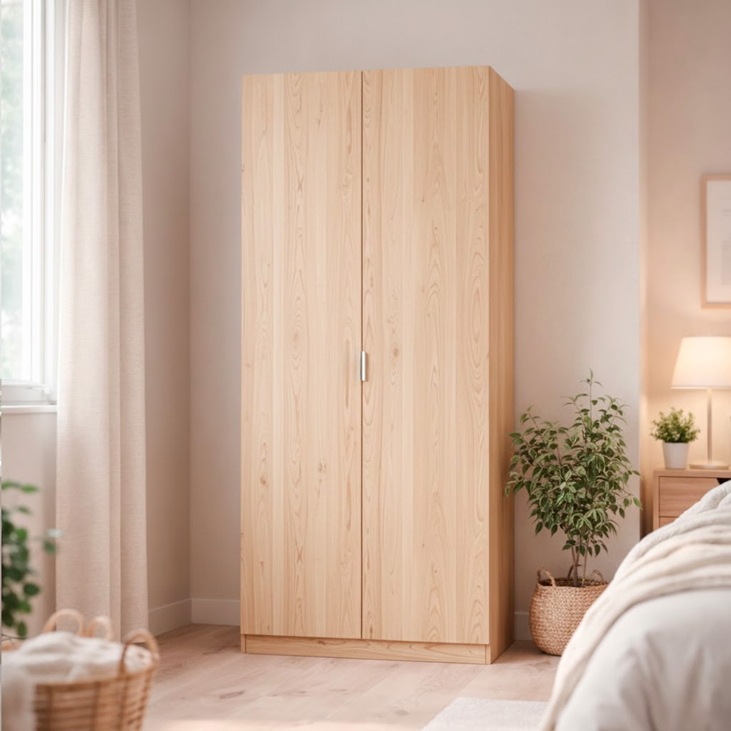 Armadio Guardaroba A 2 Ante Con Asta Appendiabiti E Ripiano Interno Mobile Armadio Salvaspazio Design Moderno Minimal 81 x 52 x 180 Cm Rovere Chiaro