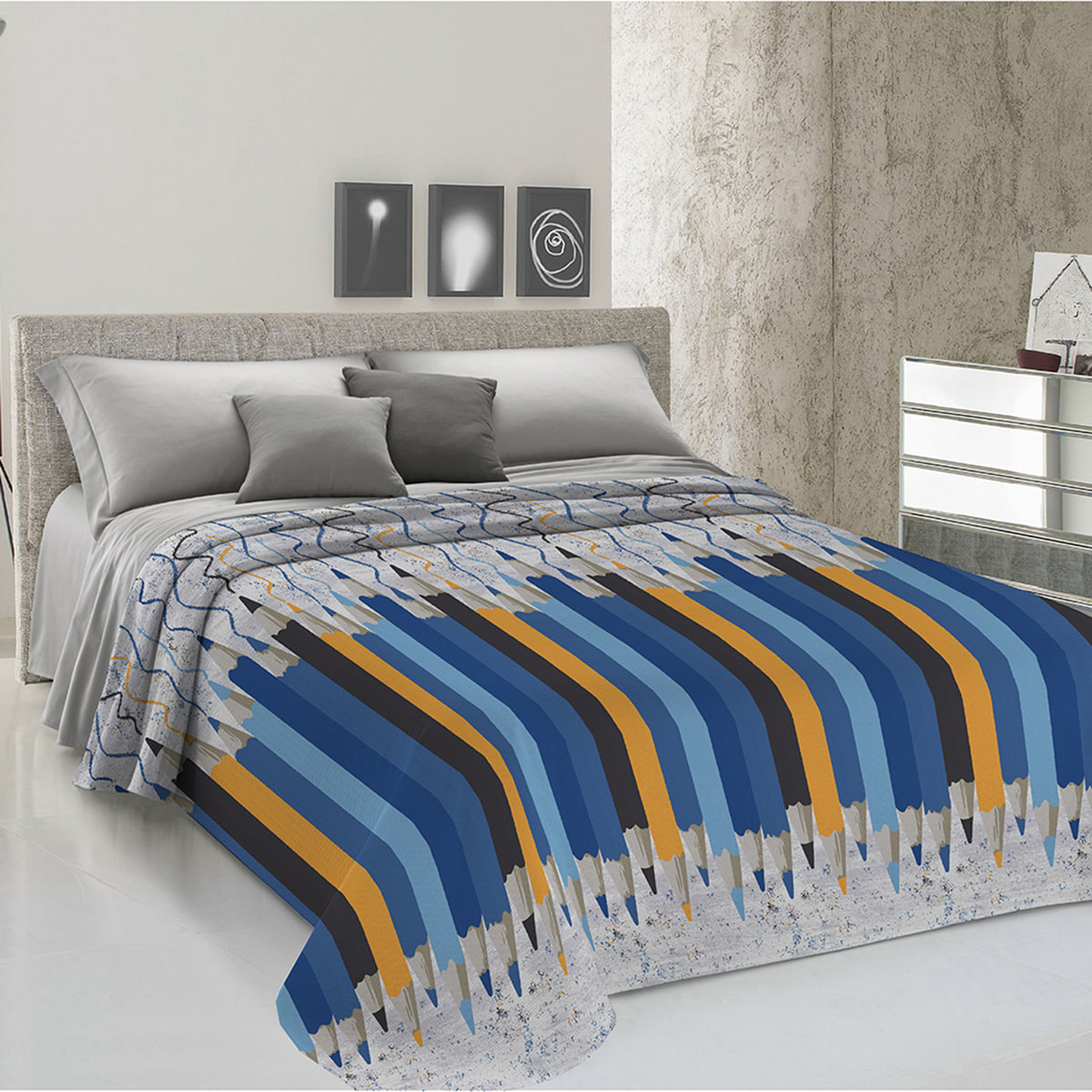Copriletto di cotone matitoni azzurro 100% cotone
