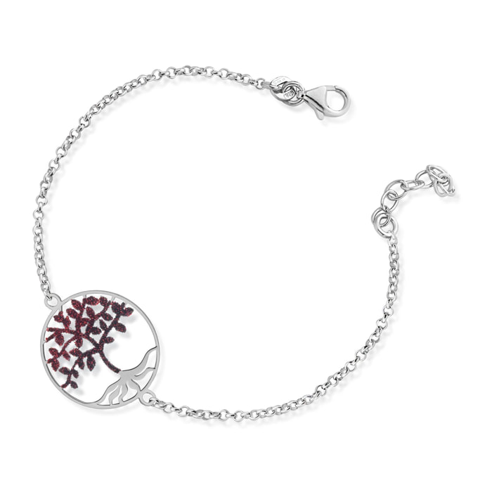 Bracciale Hiriwa 925 Albero Della Vita Glitter Rosso Argento