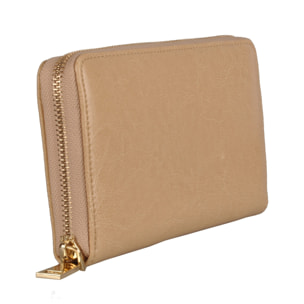 Portafogli Donna colore Beige-in pelle Made in Italy L20 cm X W10 cm X H2 cmcm