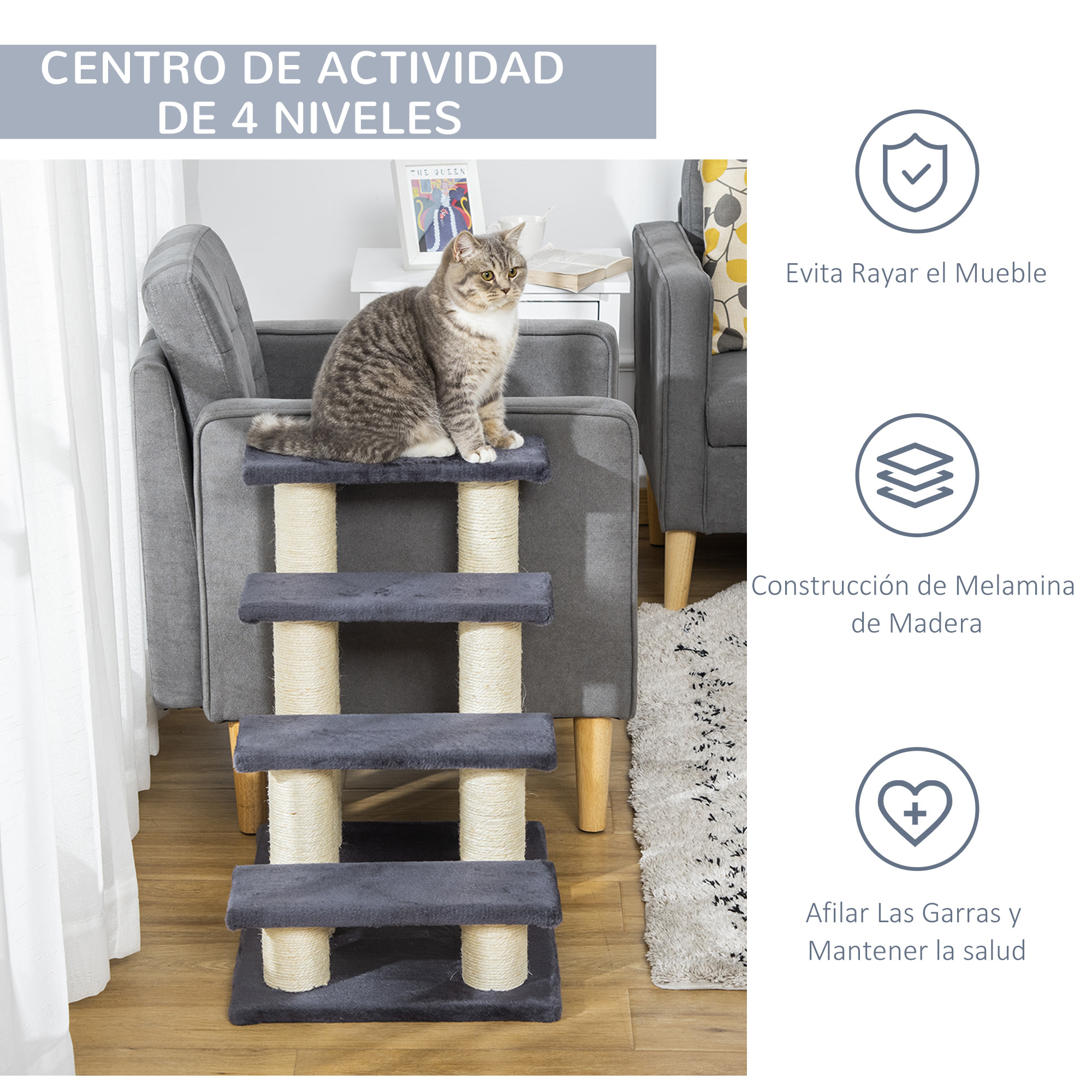 Escalera para Mascotas Cubierta de Peluche 60x42x61cm Gris